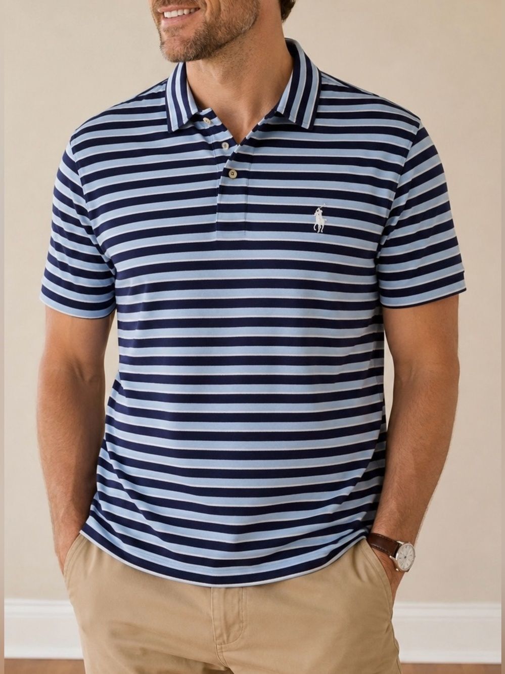 Polo Ralph Lauren Striped Polo Shirt Navy Blue XL Classic Cotton